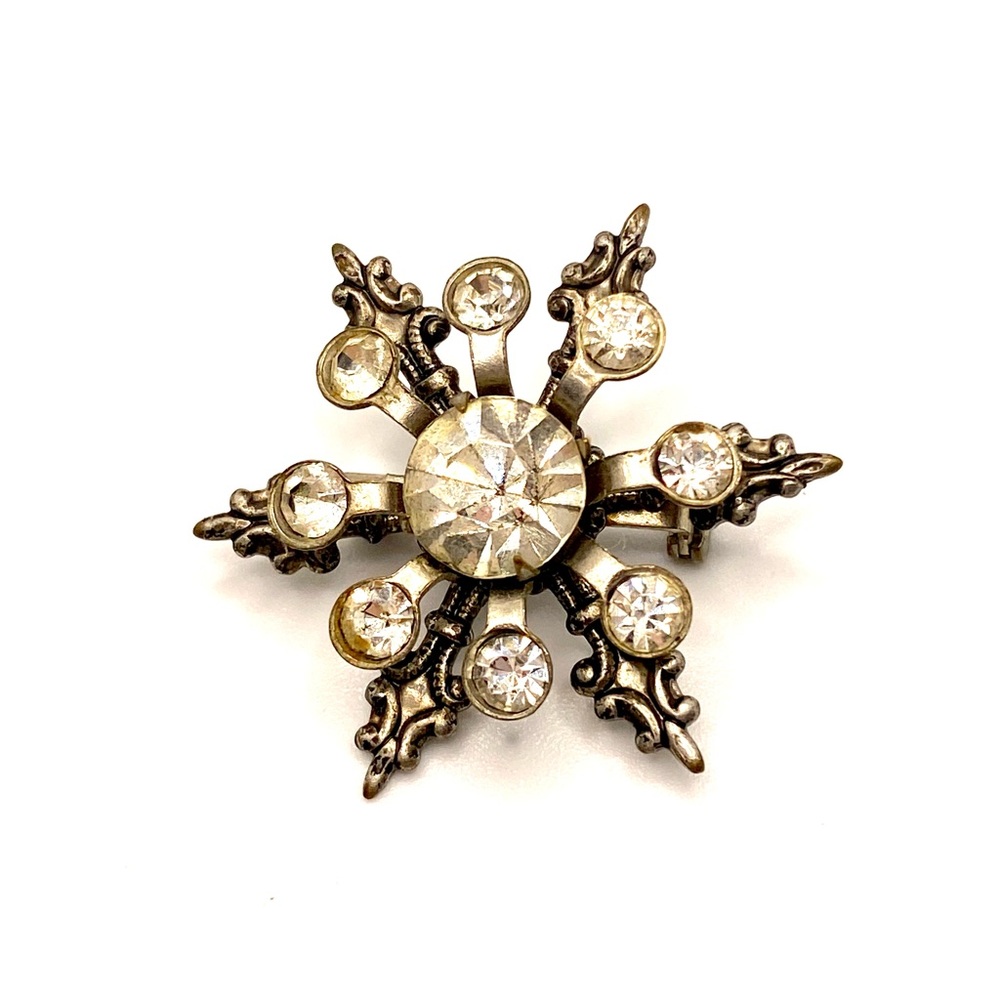 Vintage Estate Jewelry Silver Snowflake and Bling Brooch Pin Pendant ❄️✨ A009